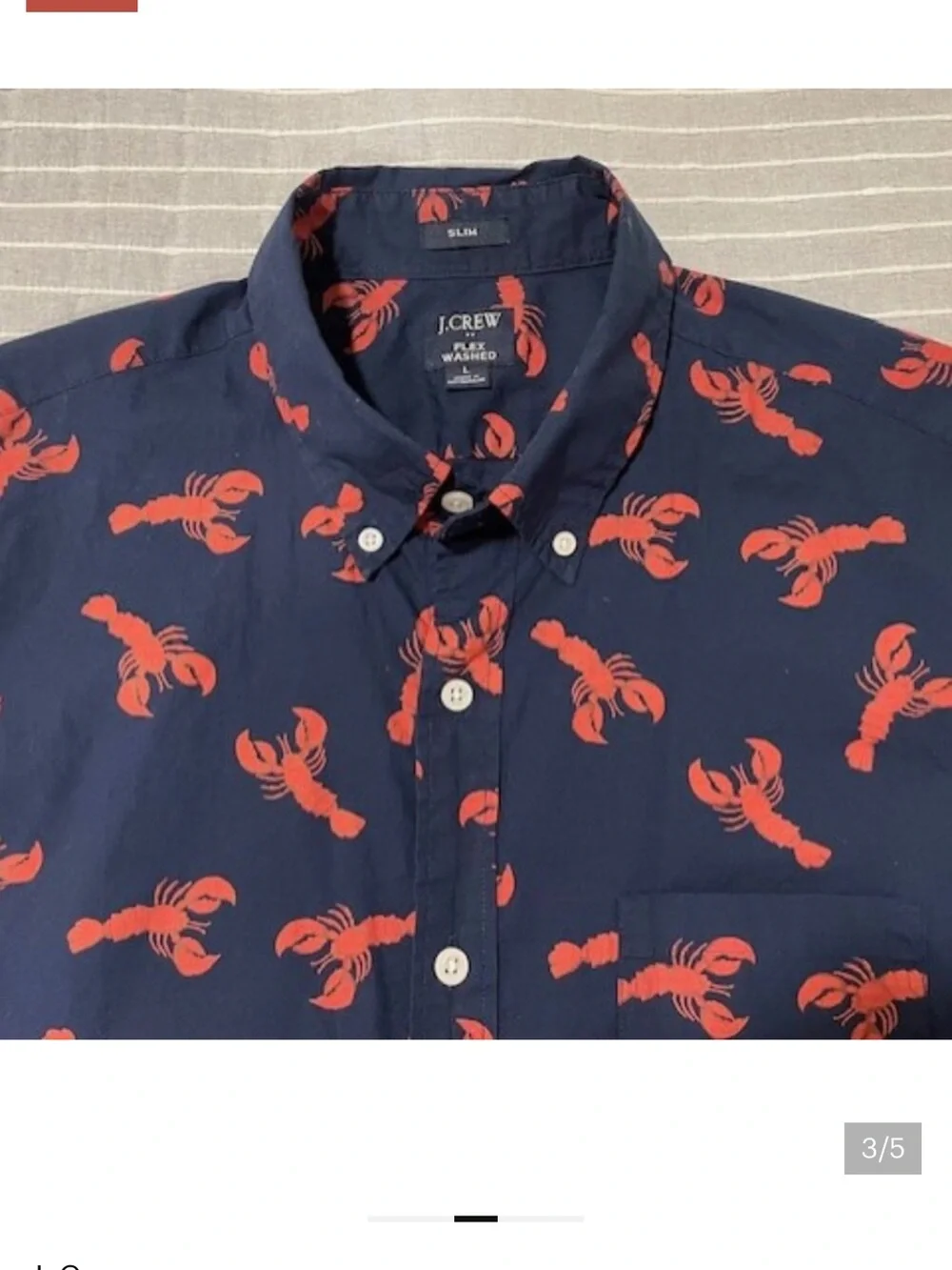 Mens J. Crew Navy Button-Down Shirt with Red Lobster Print Slim Large
